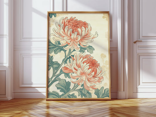 Japanese Chrysanthemum Art Print – Vintage Botanical Floral Wall Decor