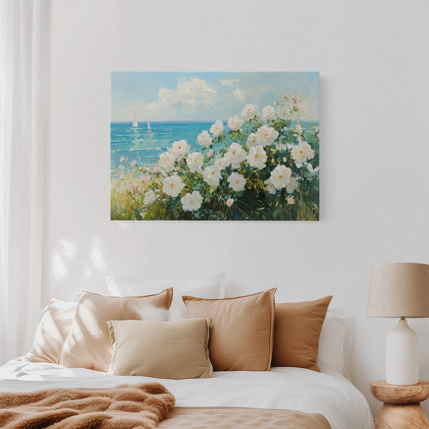 Coastal Roses Dance With Sailboats
