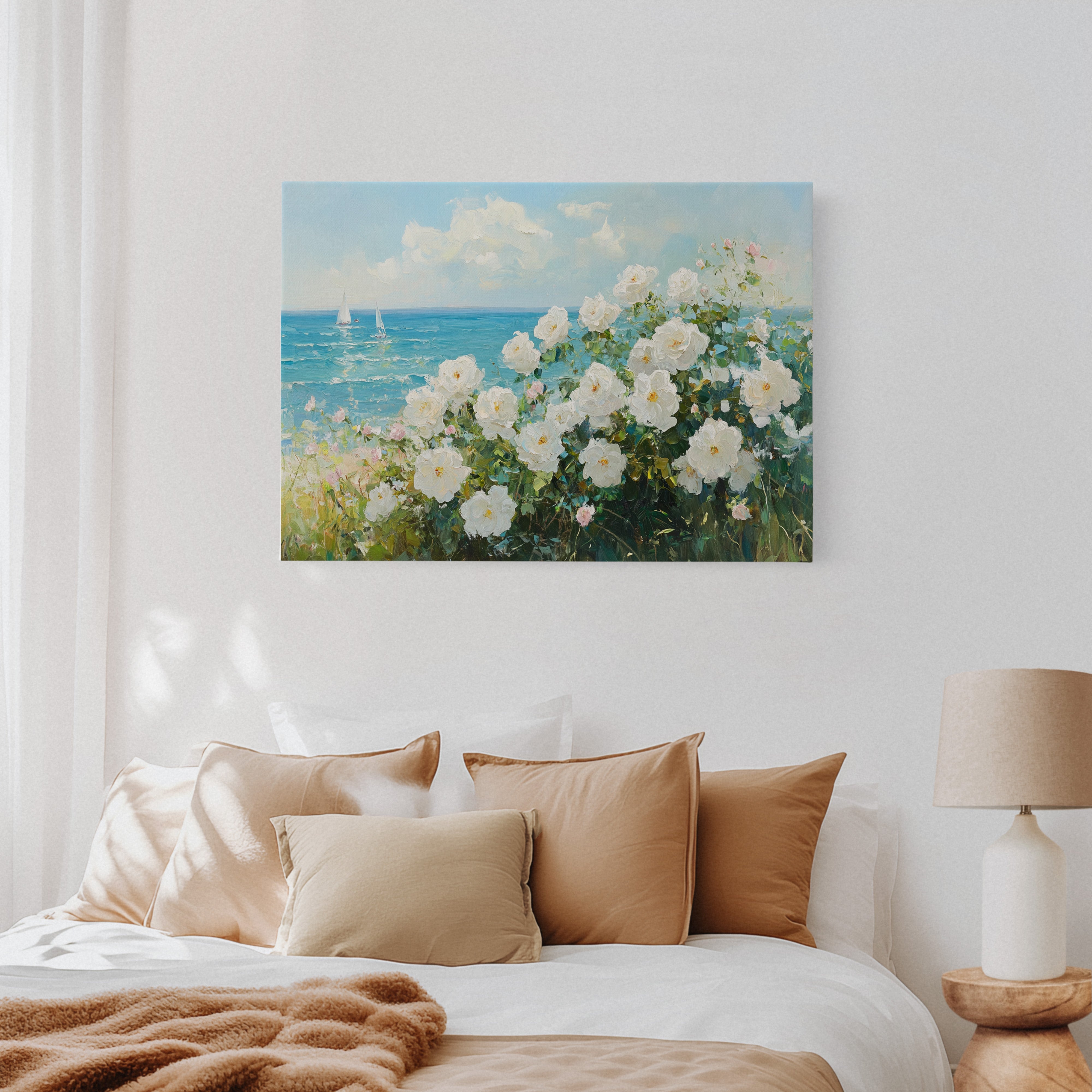 Coastal Roses Dance With Sailboats