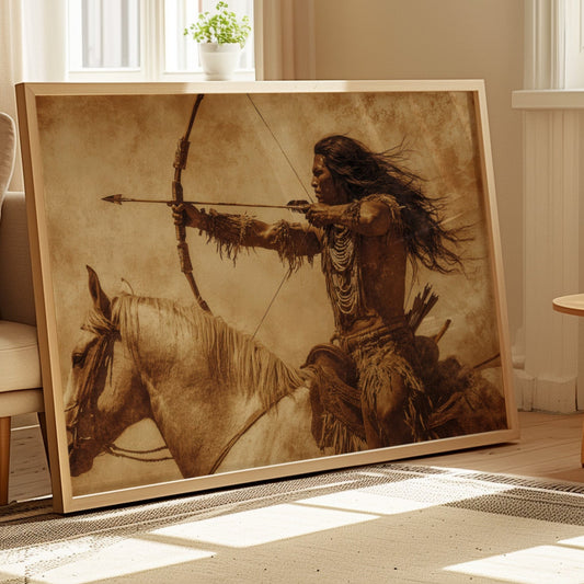 Warrior Archer on Horseback – Western Sepia Wall Art Print