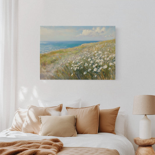 Coastal Daisies Dance Above Azure Waves