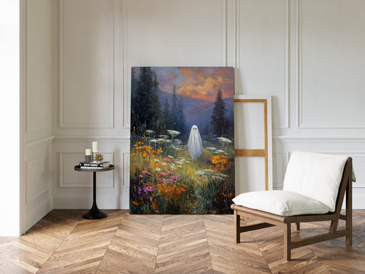 Ghostly Meadow Landscape Canvas - Whimsical Nature Art - Gallery Canvas image 11