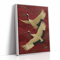 Cranes Across Crimson Skies