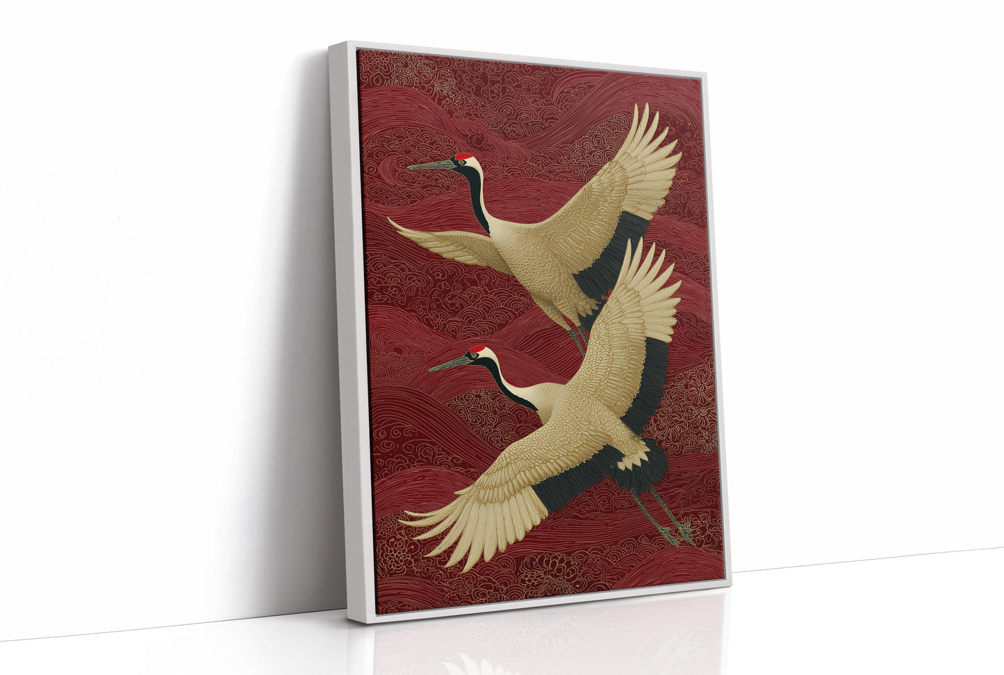 Cranes Across Crimson Skies