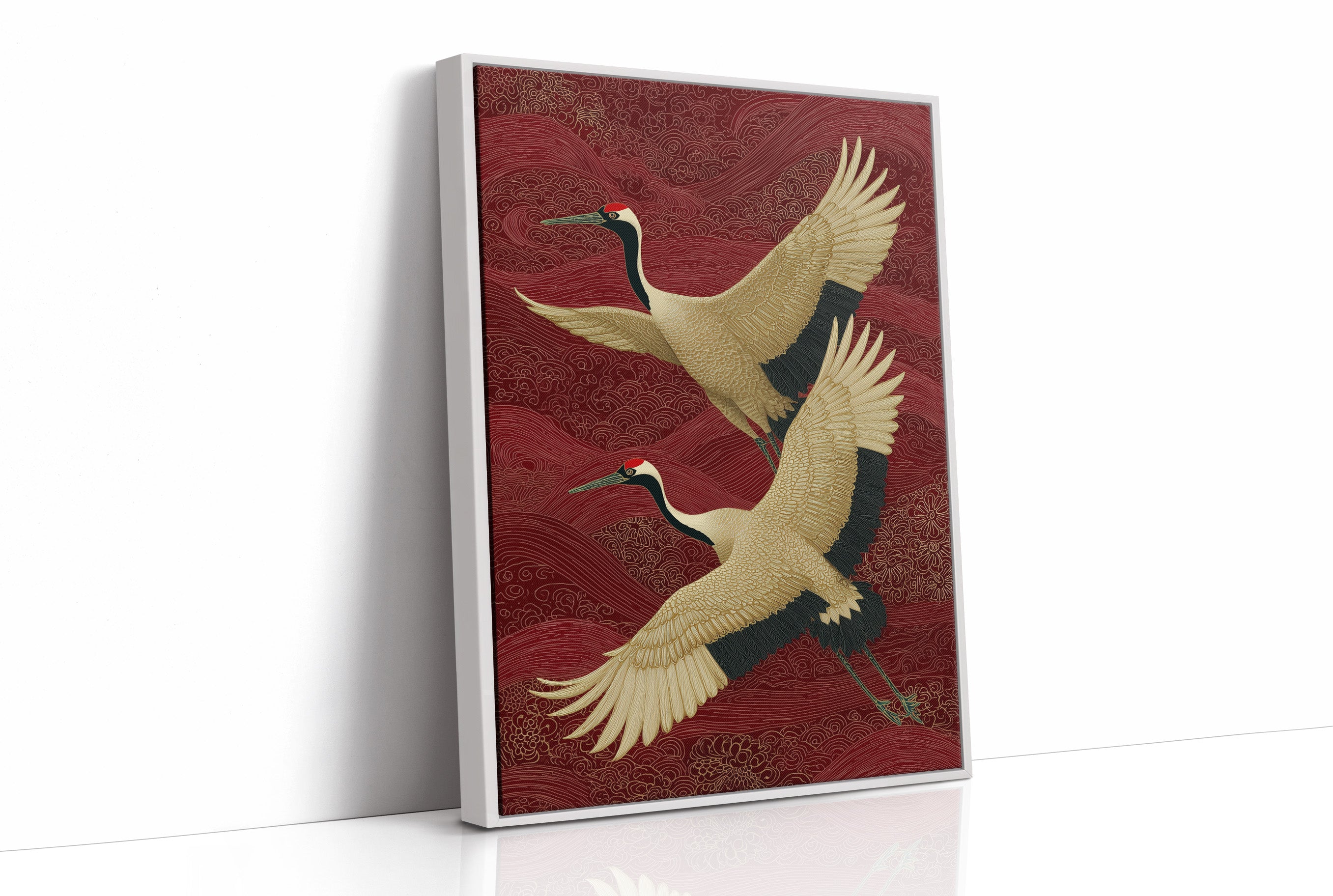 Cranes Across Crimson Skies