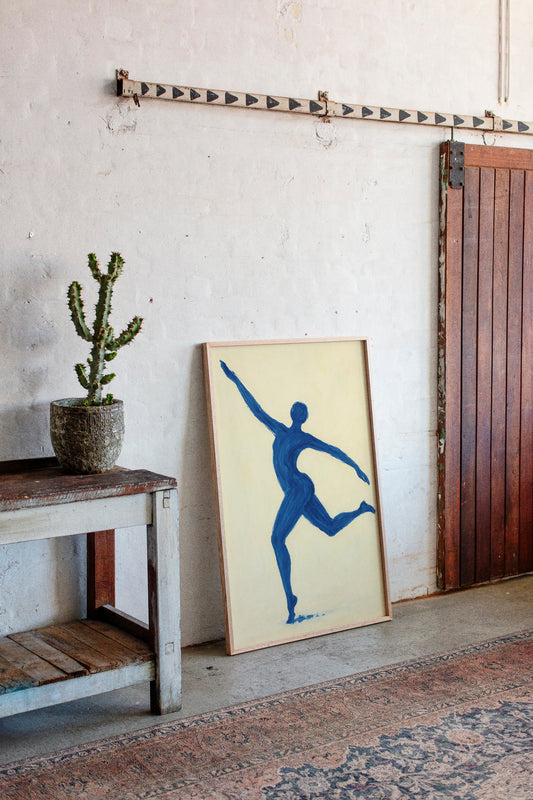 Leaping Figure in Indigo Grace