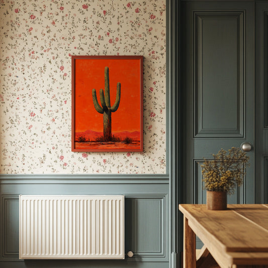 Lone Saguaro Against Desert Flame