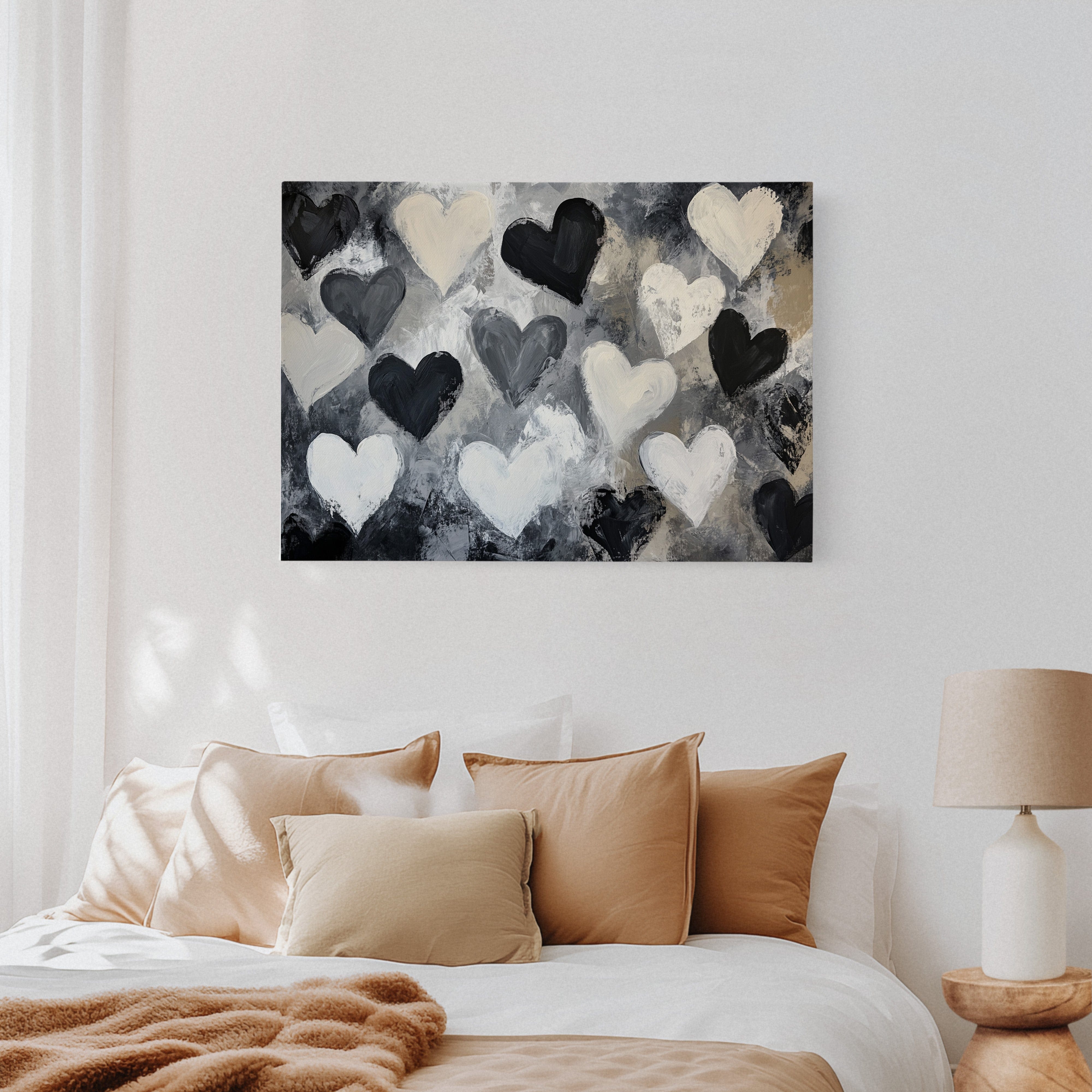 Hearts Dance Through Monochrome Mist