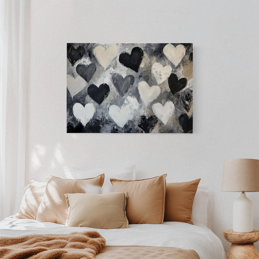 Hearts Dance Through Monochrome Mist