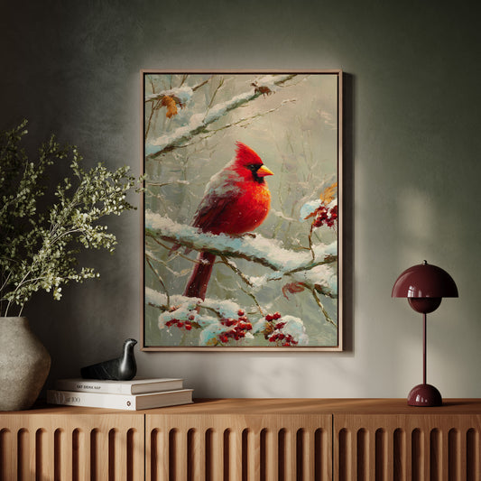 Crimson Among Frosted Branches