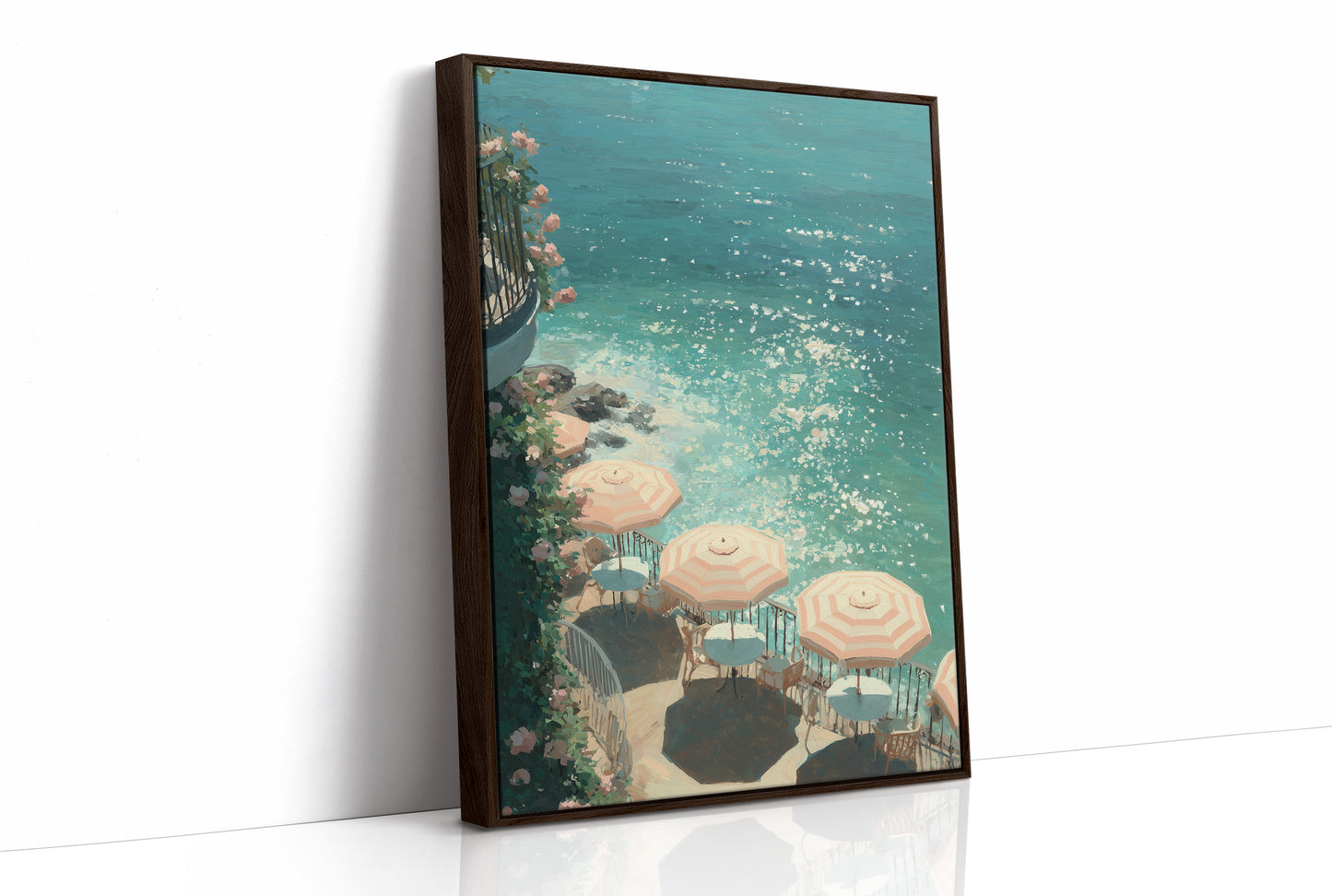 Mediterranean Terrace: Parasols by Azure Waters