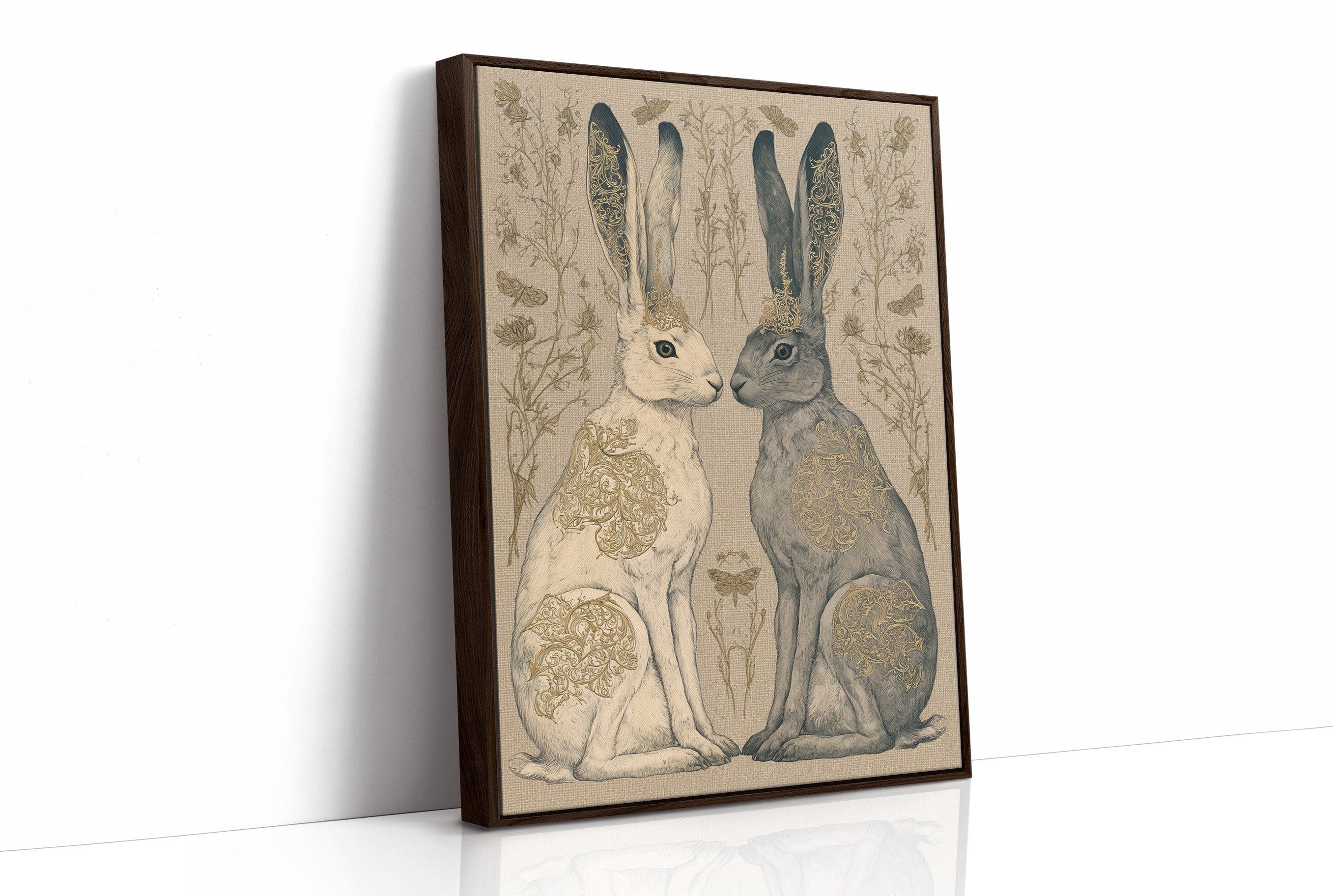 Mirrored Hares In Gold Filigree