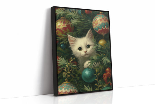 Curious Whiskers Among Festive Boughs
