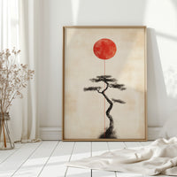 Minimalist Bonsai & Rising Sun – Japanese Zen-Inspired Wall Art