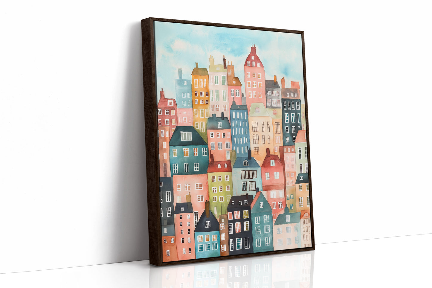 Colorful City Rowhouses Watercolor Print