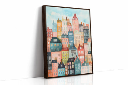 Colorful City Rowhouses Watercolor Print