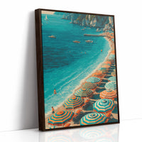 Mediterranean Reverie: Coral Parasols and Azure Waters