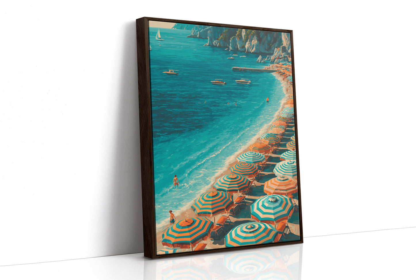 Mediterranean Reverie: Coral Parasols and Azure Waters