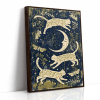 Cats Leaping Around Crescent Moon