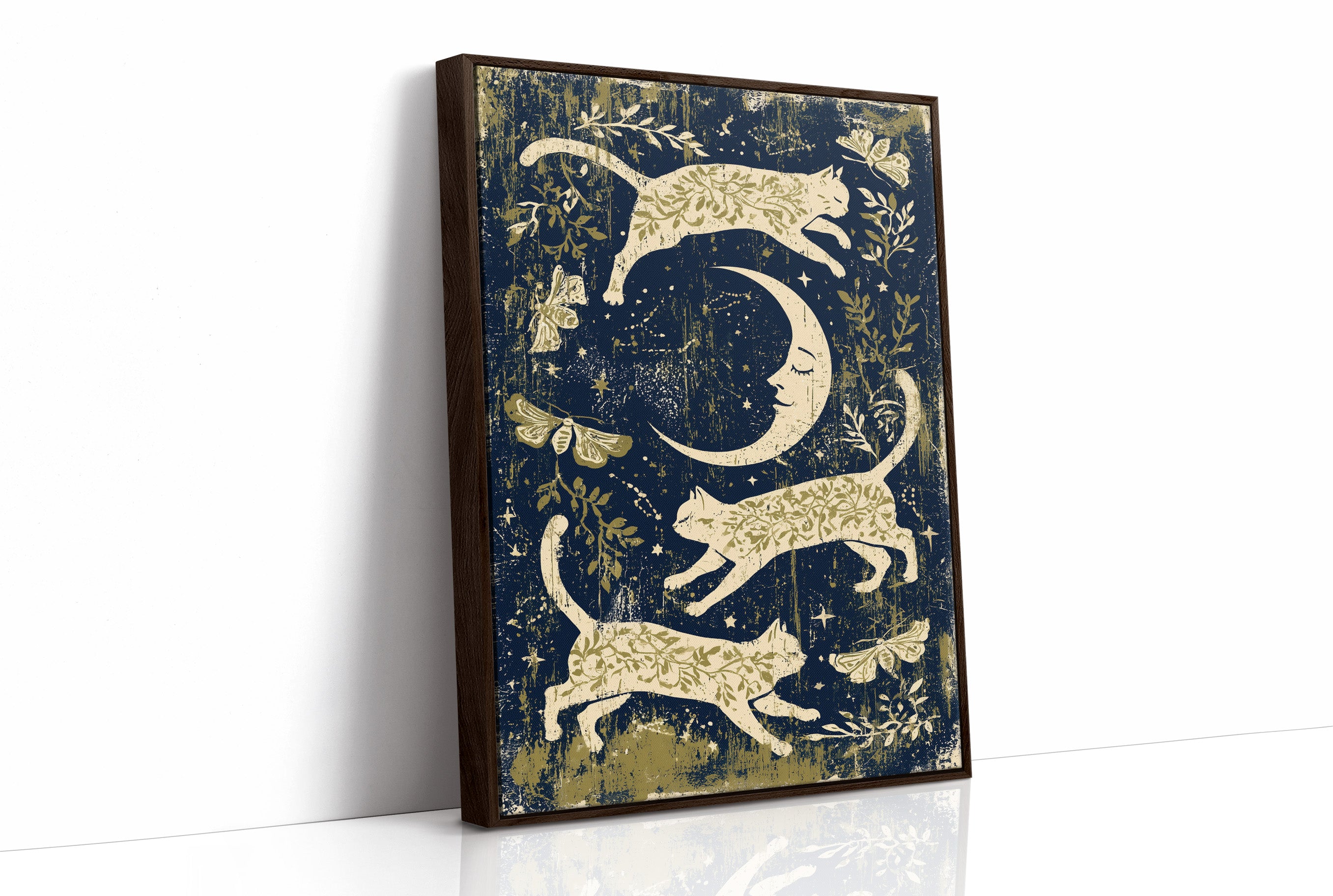 Cats Leaping Around Crescent Moon