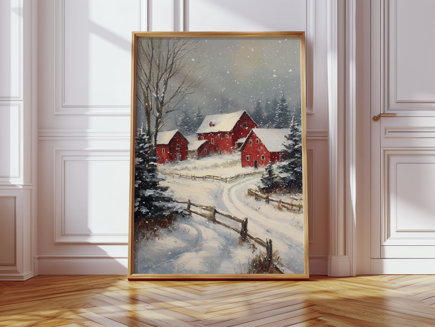 Crimson Cabins Beneath Winter's Veil