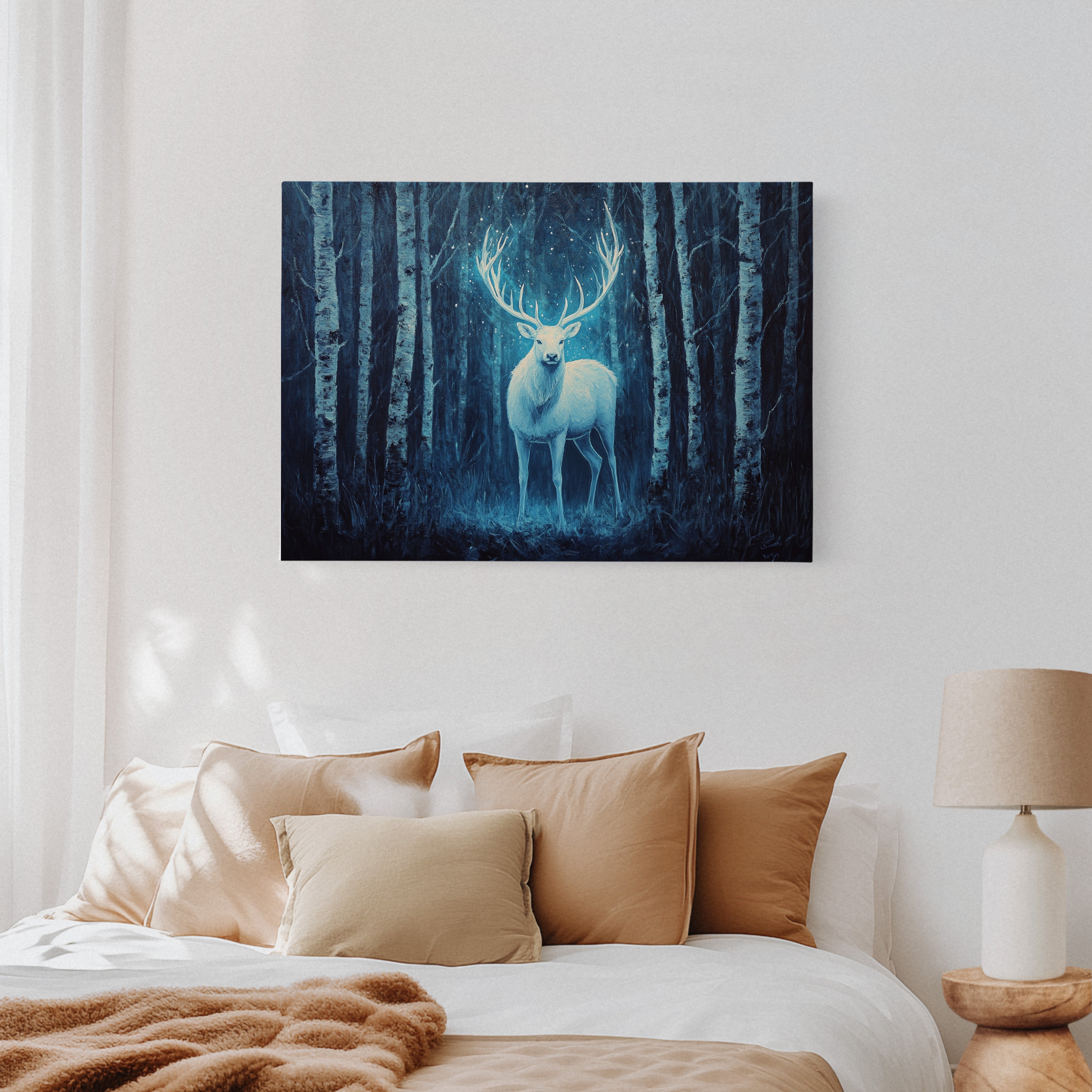 Moonlit Stag Among Birch Trees