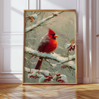 Crimson Among Frosted Branches