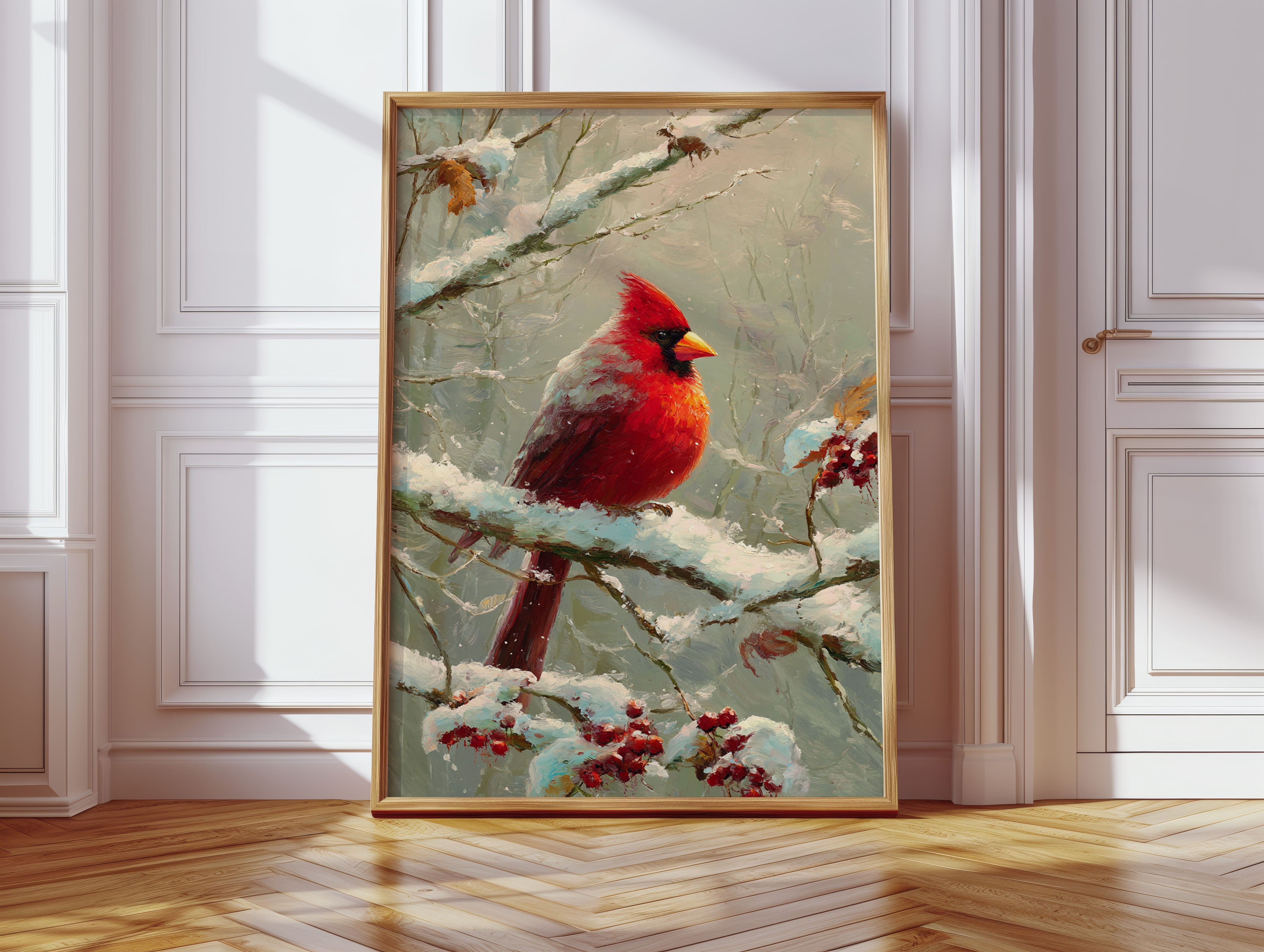 Crimson Among Frosted Branches