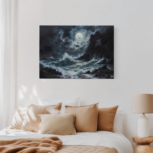 Moonlit Waves Break Against Cliffs