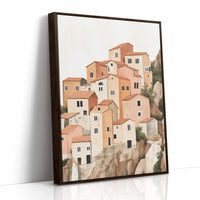 Sunlit Cliffside Village in Warm Earth Tones