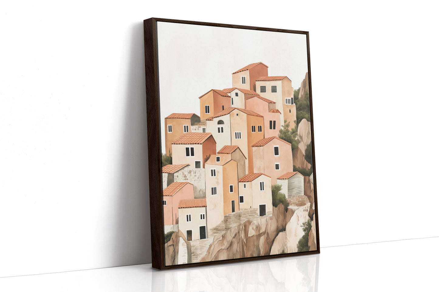 Sunlit Cliffside Village in Warm Earth Tones