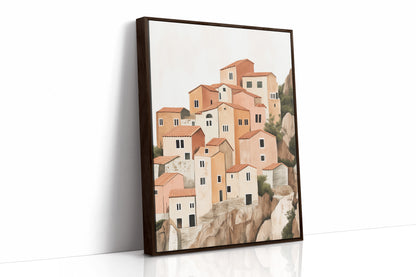 Sunlit Cliffside Village in Warm Earth Tones