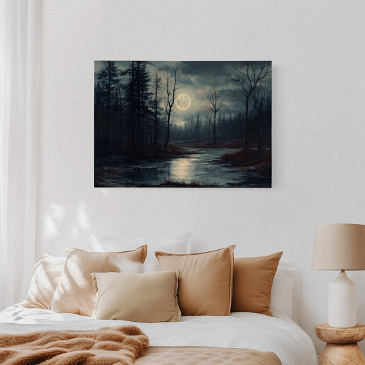 Moonlit Waters Through Winter Woods