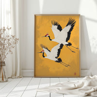 Japanese Red-Crowned Cranes – Elegant Minimalist Wall Art