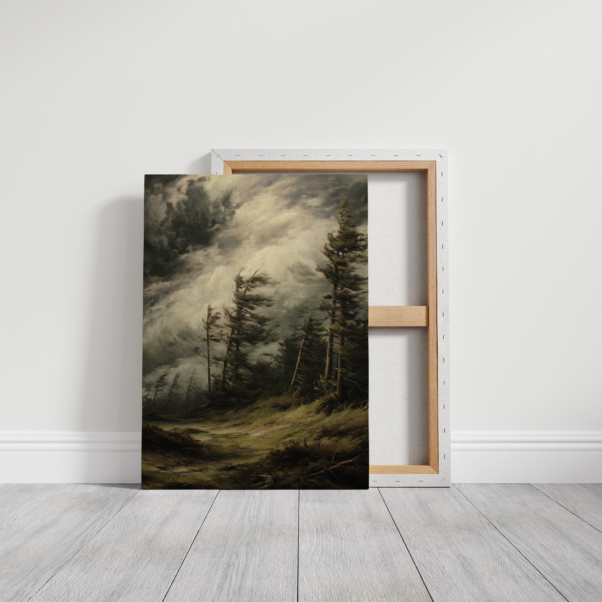 Storm Bends Pines Against Sky