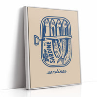 Retro Sardine Tin Wall Art – Blue & Beige Kitchen Decor