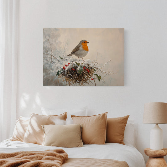 Robin's Winter Song Among Berries