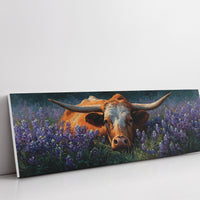 Texas Longhorn Resting in Bluebonnet Meadow