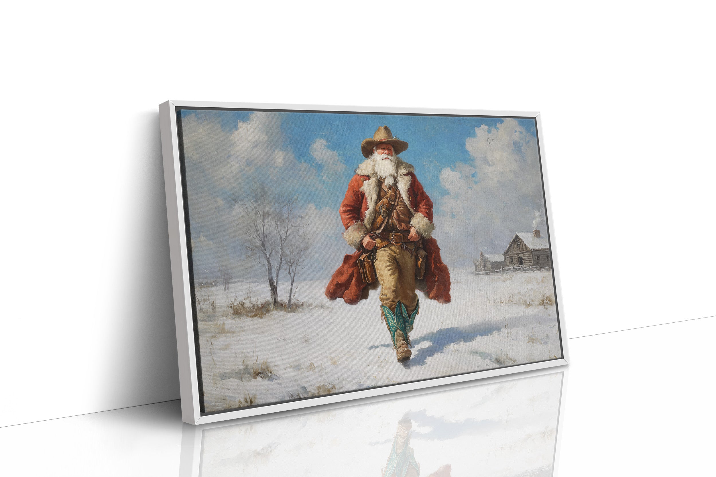 Frontier Santa Rides Through Winter Snow