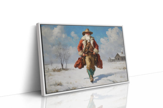 Frontier Santa Rides Through Winter Snow
