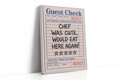 Funny Guest Check Wall Art – “Chef Was Cute” Diner Poster