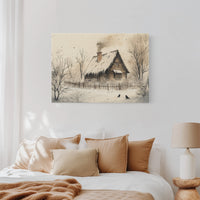 Winter Ravens Guard Frosted Cabin