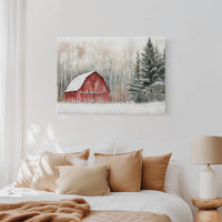 Red Barn Sleeps Among Winter Birch