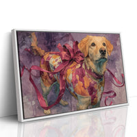 Golden Retriever Wrapped in Ribbon