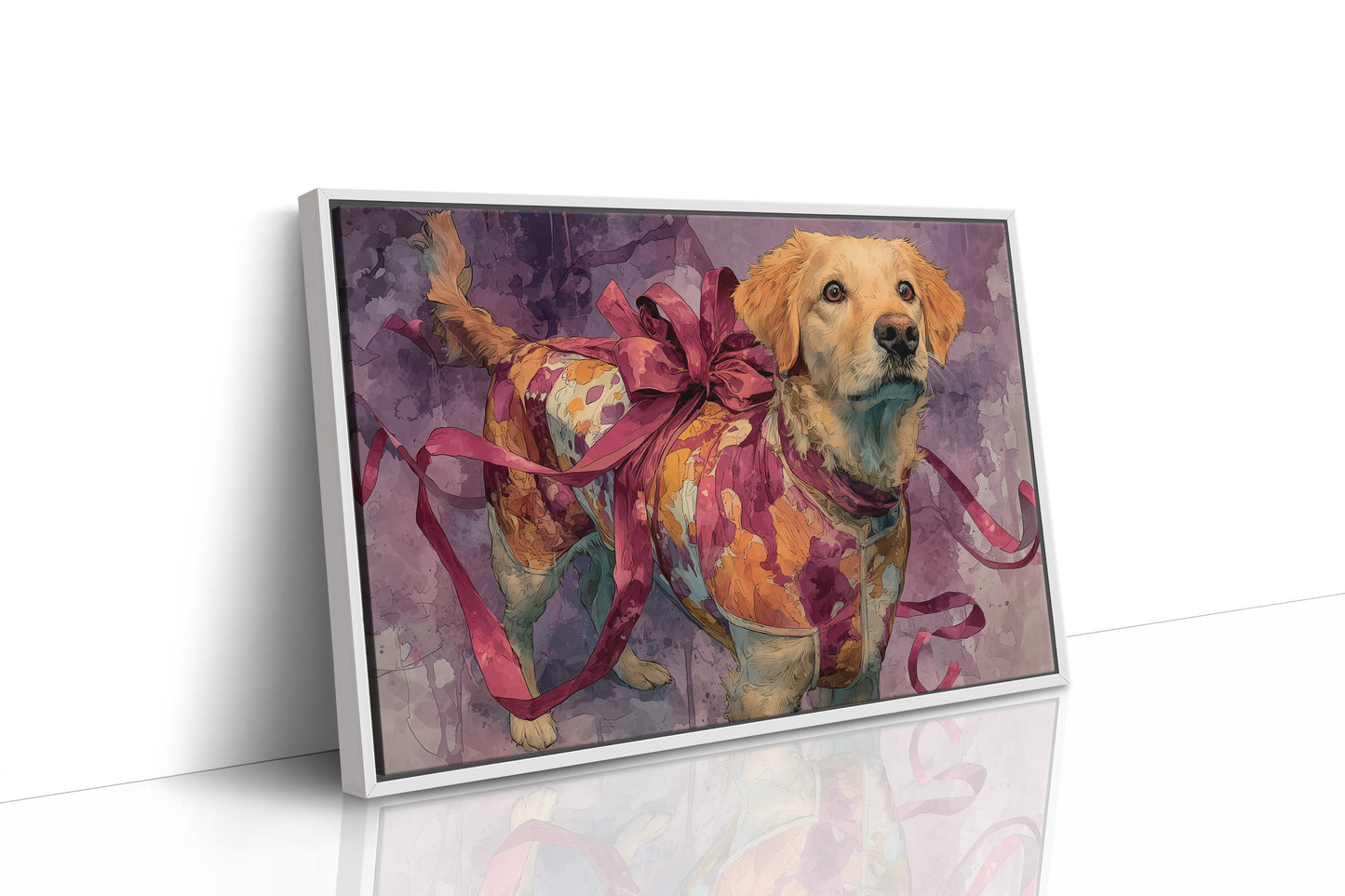 Golden Retriever Wrapped in Ribbon