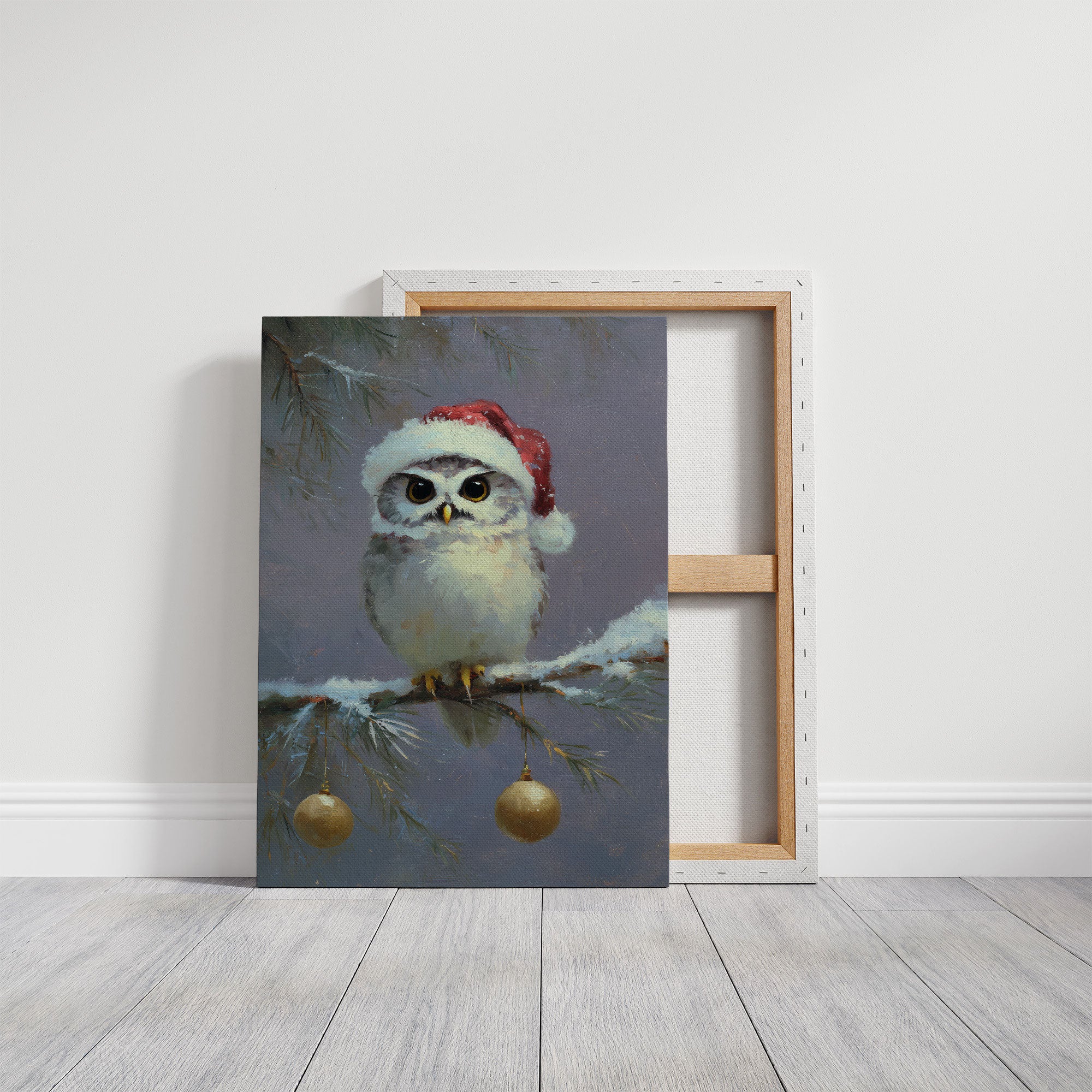 Festive Owl Perches Among Ornaments