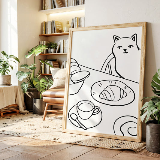 Morning Croissants Tempt Curious Cat