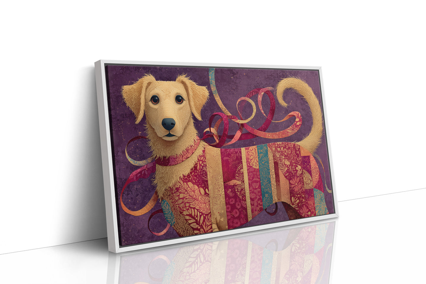 Golden Puppy in Patchwork Ribbons