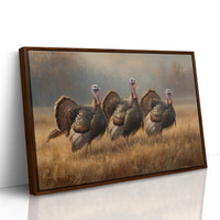 Wild Turkeys March Through Golden Fields