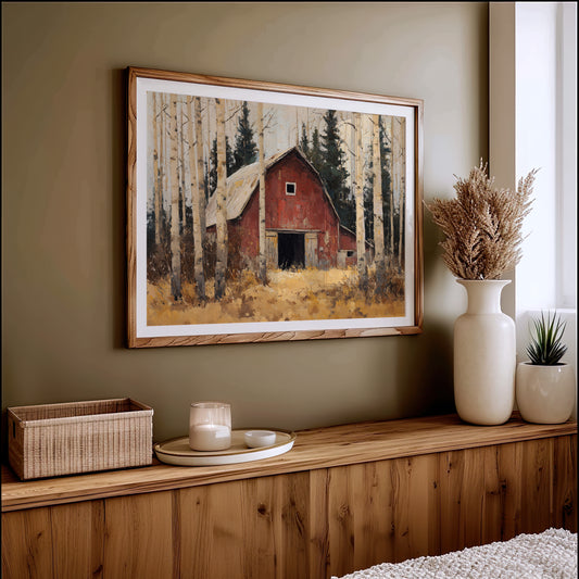 Birch Trees Guard Autumn's Barn